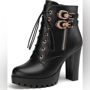 Sexy High Heel Platform Black Lace Up Zipper Ankle Boots 8